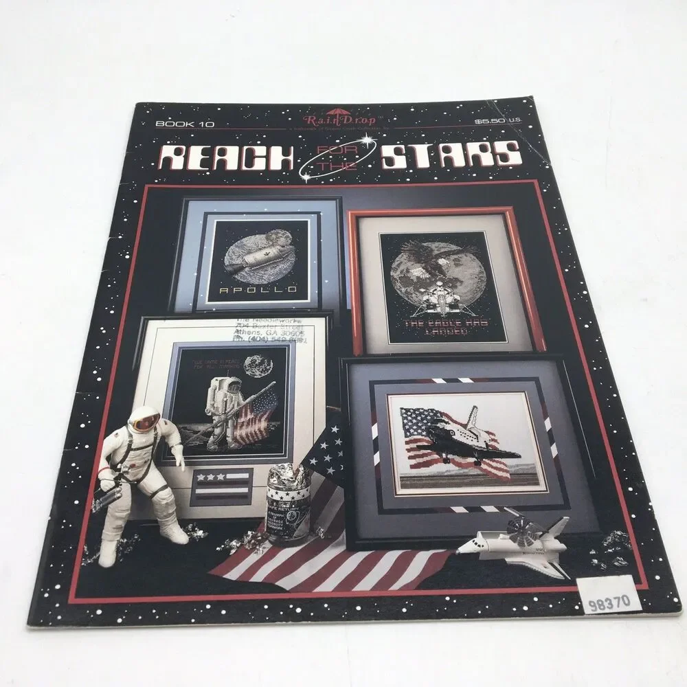 “Reach for the Stars” Cross Stitch Pattern Book Space Astronaut NASA Apollo
